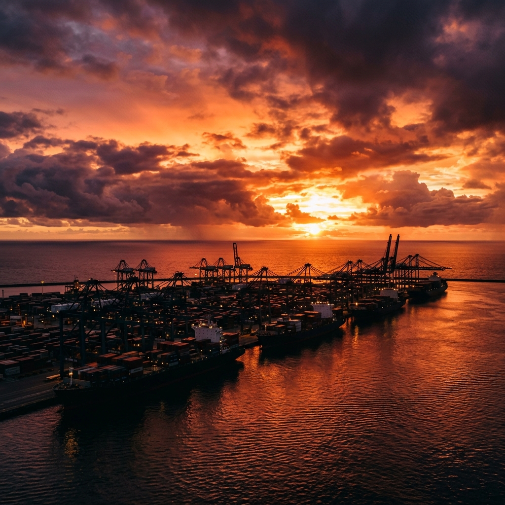 Cargo ships at port — global export logistics